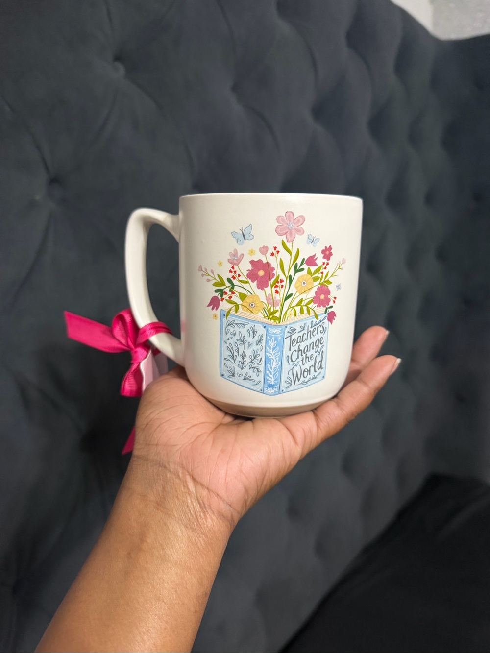 Teacher's Change the World Floral Ceramic Mug - White